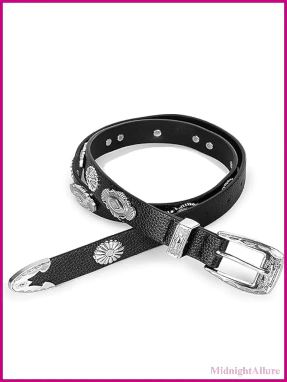 Western Cowboy Faux-Leather Belt Oval-Disc Cowgirl Waist